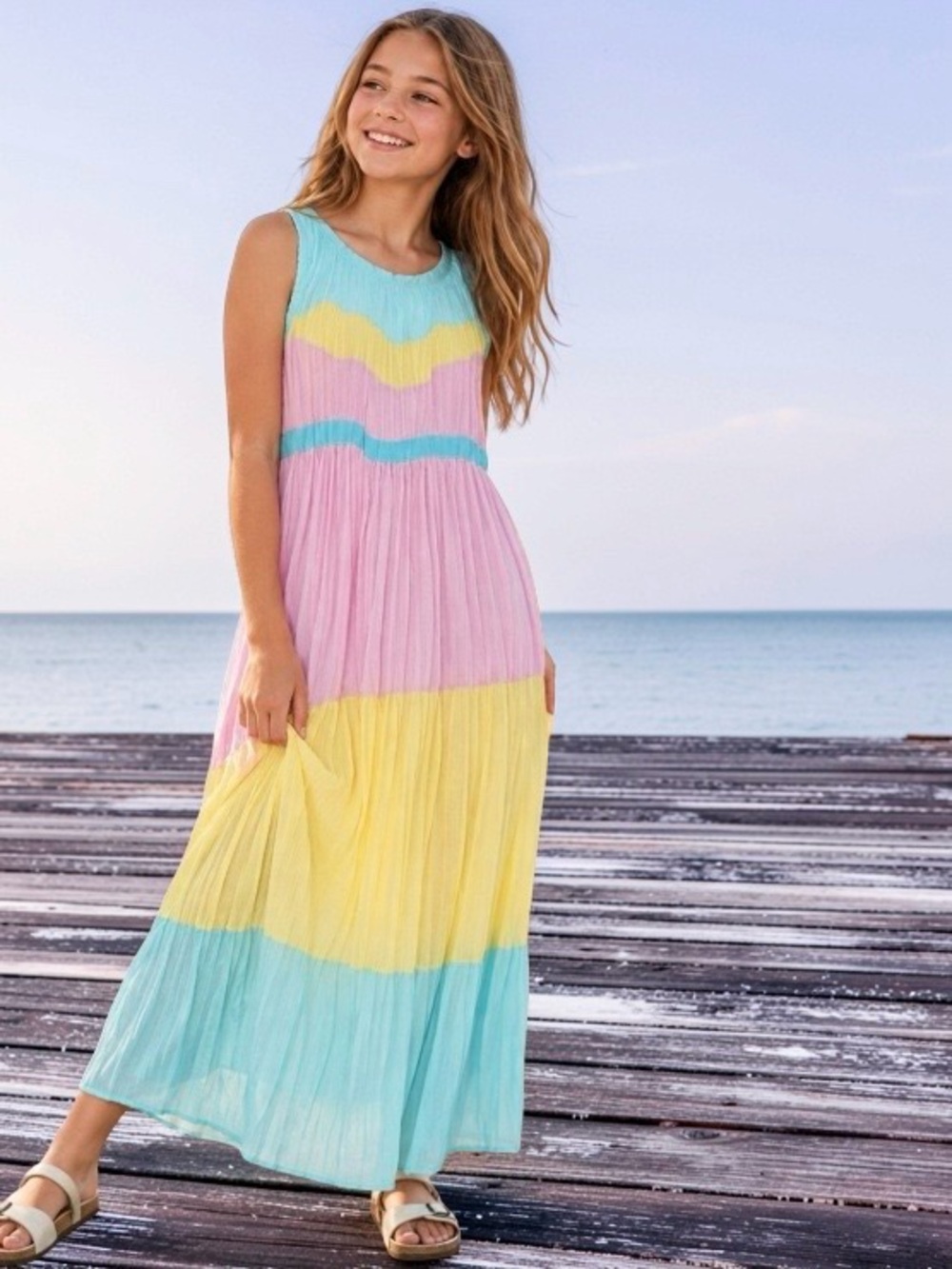 Rare Editions Girls Sherbet Tiered Maxi Dress Size 7